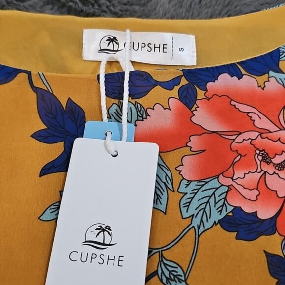 Cupshe Semi Sheer Lined Orange Floral Midi Ruffle Summer Dress Size S - Picture 4 of 8